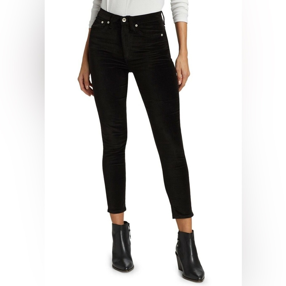 Rag & Bone Nina High Rise Ankle Skinny Black Velvet Pants Size 26
